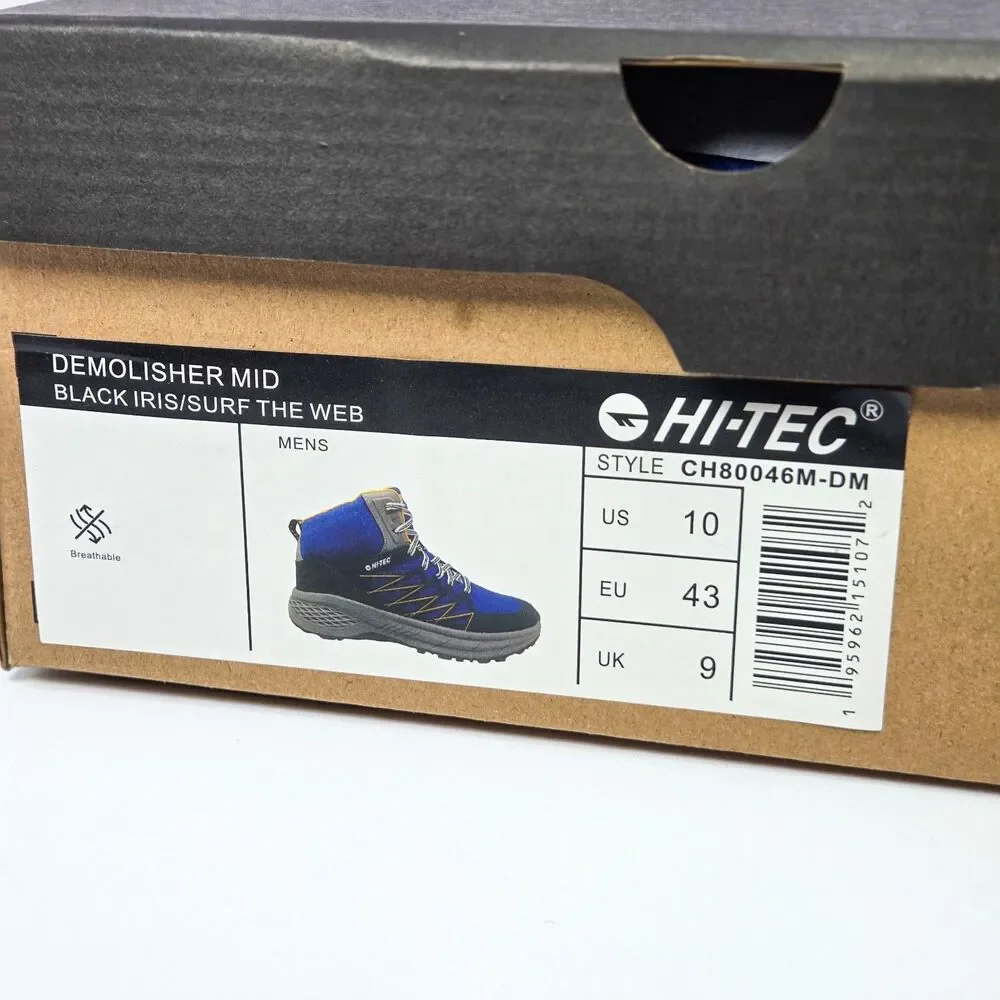 Hi-Tec Demolisher Mid Hiking Boots Black Iris Blue Men’s 10 NIB CH80046M-DM